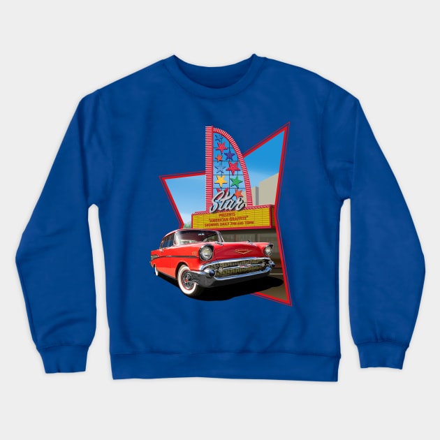 57 Chevy at the movies Crewneck Sweatshirt by candcretro